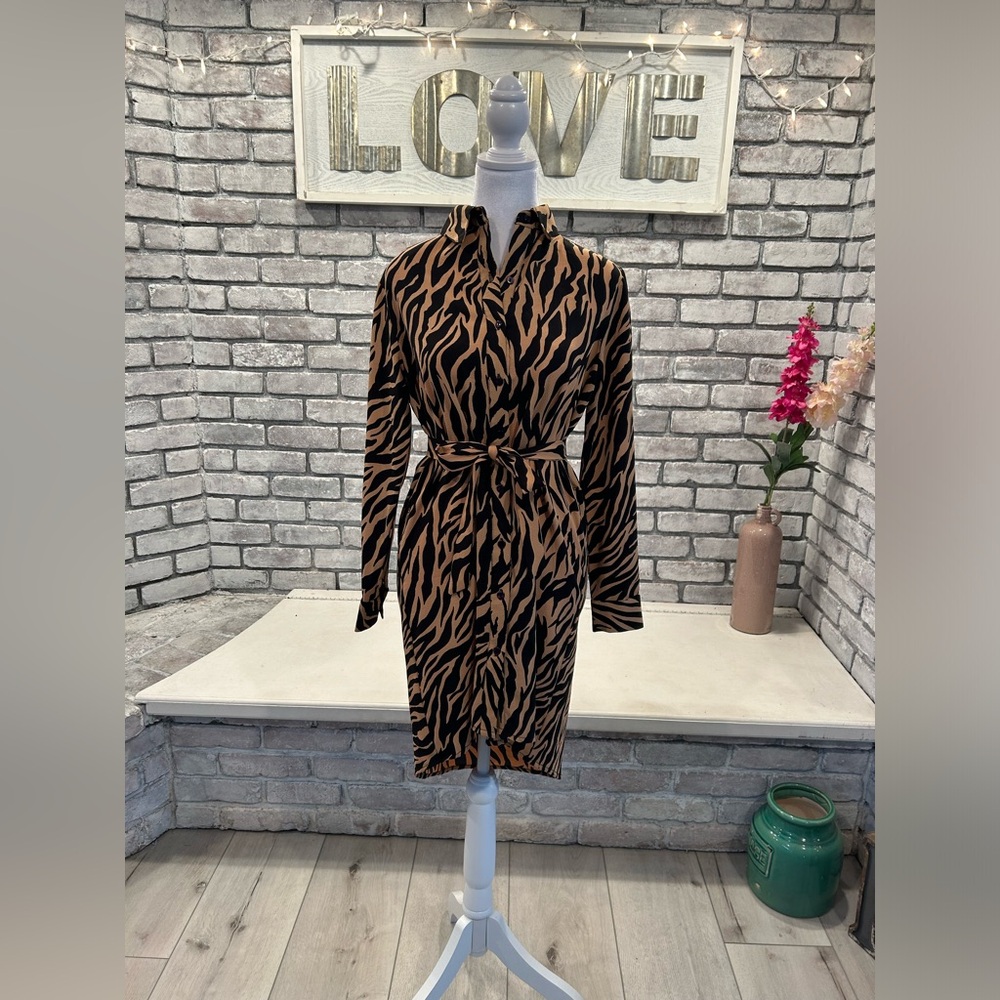 Animal print shirt dress